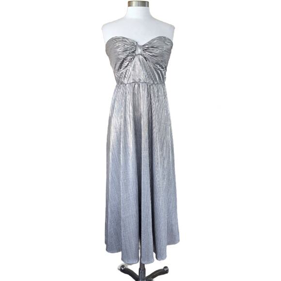 Lovers & Friends Tanya Silver Strapless Midi Maxi Dress Large Party Prom Metalic - Picture 2 of 13